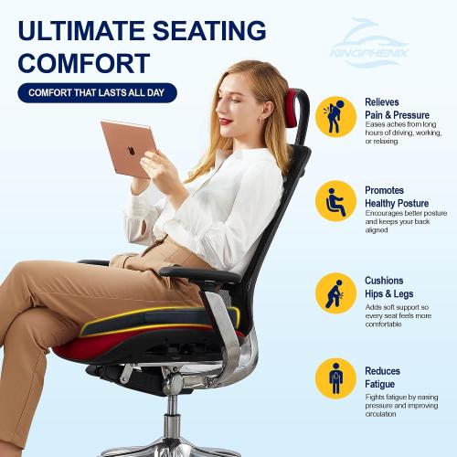 kingphenix Memory Foam Car Seat Cushion for Driving Comfort and Office Use | Coccyx&Lower Back Pressure Relief, Non-Slip 4D Mesh Seat Cushion for Car, Truck, SUV, Long Drives & Office Chair, Black Gray