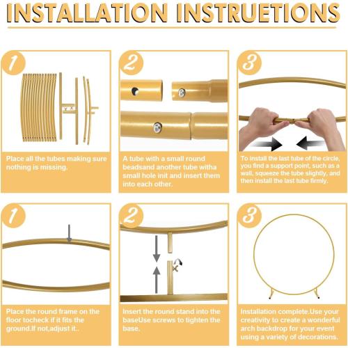 Round Golden Metal Balloon Arch Kit (6.7FT), Wedding Circle Backdrop Stand Frame for Birthday Party, Bridal Shower, Graduation, Photo Background Decoration.