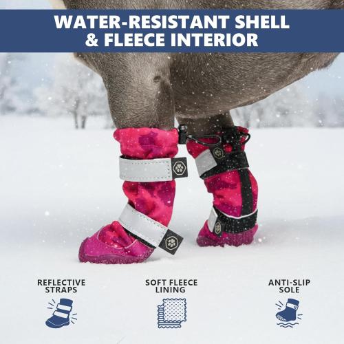 Spark Paws Dog Rainboots, Waterproof Dog Shoes for Medium to Large Dogs, Non Slip, Dog Booties and Paw Protectors - 4PCS Doggie Hiking Boots with Reflective Straps - Pink Camo, Size 1