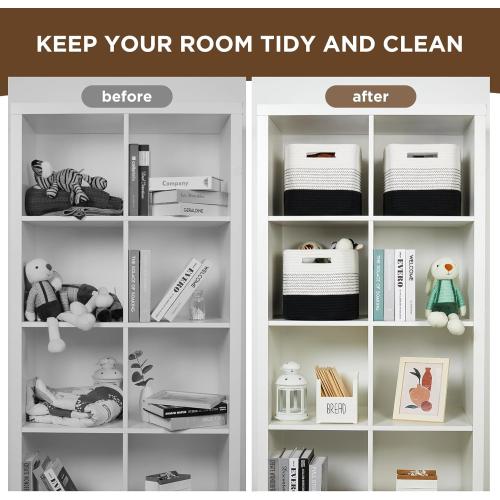 Temary Woven Storage Baskets, Set of 4 Rope Baskets for Storage Clothes, Towels, Versatile Boho Storage Bins (White&Black