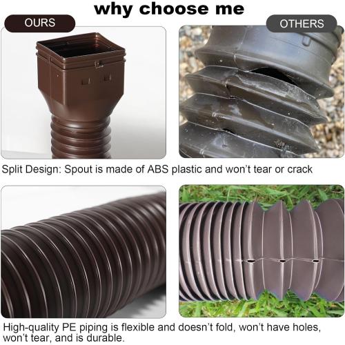 1 Pack Rain Gutter Downspout Extensions, Flexible Downspout Extender with 58 68 Extendable Pipes for Rain Water Drainage, Durable Down Spout Drain Extension with Connector (Brown)
