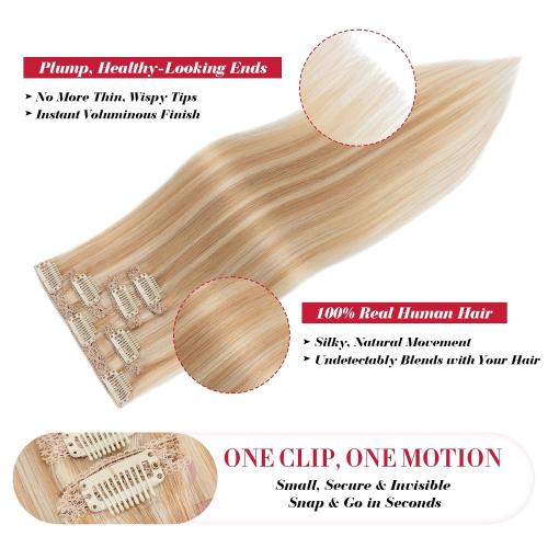 Short Clip in Hair Extensions Real Remy Human Hair,S-noilite Short Hair Extensions Clip ins,Mini Clip in Extensions for Add Volume and Highlights,5 Pieces 36g 10 inch Gold Blonde Mixed Bleach Blonde