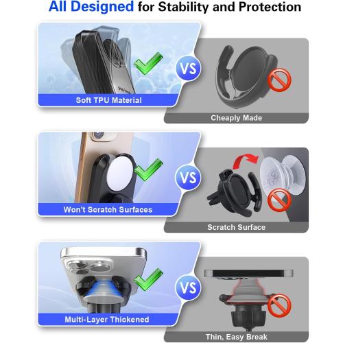 pop-tech Car Phone Mount for Socket Grip, Adjustable Strong Sticky Cell Phone Holder, Dashboard Adhesive Socket Car Mount Compatible with Thick Wallet Grip for iPhone Samsung Card Holder