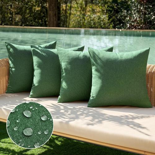 MIULEE Pack of 4 Decorative Christmas Solid Waterproof Throw Pillow Covers Linen Garden Farmhouse Cushion Cases for Outdoor Patio Tent Balcony Couch Sofa 16x16 inch Dark Green