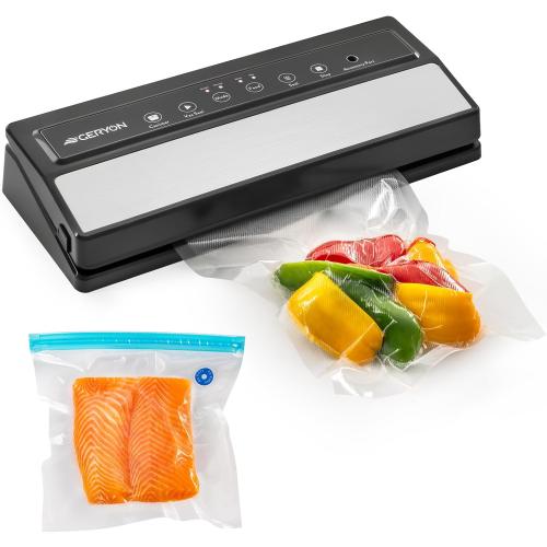 GERYON Vacuum Sealer Machine – Automatic Food Vacuum Sealer for Dry & Moist Food, Compact with LED Touch Panel, Includes Zipper Bags & Roll, Perfect for Sous Vide & Freezer Storage (Silver)