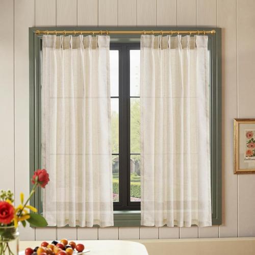 jinchan Pinch Pleated Linen Blend Curtains 54 Inch 2 Panels Light Filtering Modern Farmhouse Back Tab Drapes for Living Room Bedroom Beige