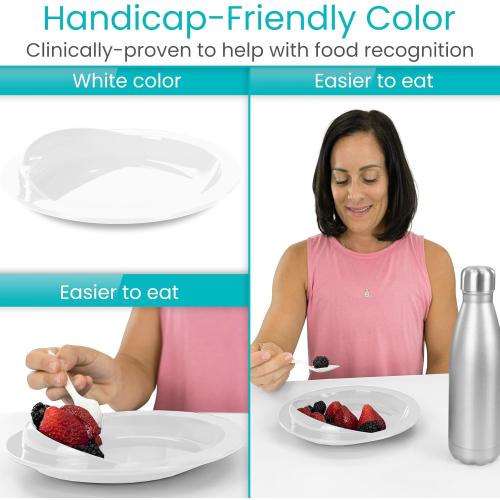 Vive Spill-Proof Scoop Plate, 9 (2 Pack) - Dish with Wall for Disabled | Handicapped, Elderly Adults with Special Needs from Parkinsons, Dementia, Stroke, Tremors with - Non Skid Padded Bottom