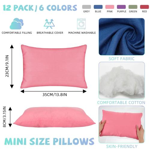 Kigley 12 Pack Mini Pillows for Daycare 9.1 x 13.8'' Small Travel Pillow Bulk Soft Breathable Cotton Pillow for Nap Travel Pet Neck Lumbar Purse Insert (Dark Color)