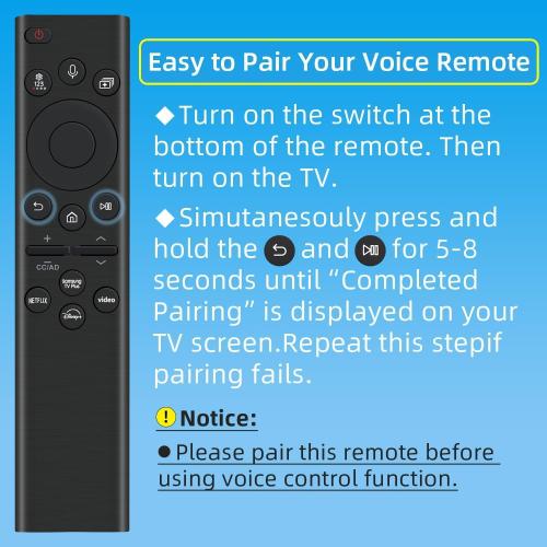 Rechargeable TV Remote for Samsung Smart TVs, Replacement for All 2019-2025 Samsung TV Remote Control with Voice Control. USB-C Fast Charging. Solar Charging. 2-Year Warranty.