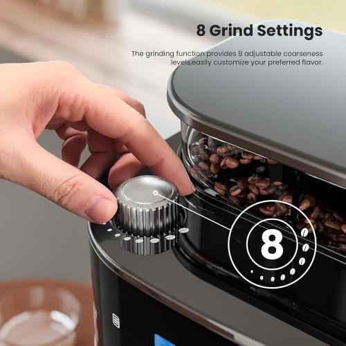 10-Cup Drip Coffee Maker with Built-in Grinder, Programmable Grind & Brew, 220g Bean Hopper, Adjustable Grind Size & Coffee Strength, Descaling Alert, 24H Timer, 2H Keep Warm, LED Touchscreen