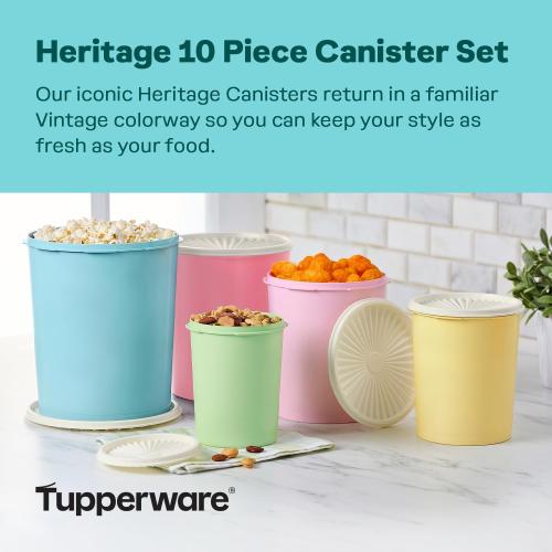 Tupperware Heritage Collection 10 Piece Nested Canister Set in Vintage Colors, Dishwasher Safe and BPA Free (5 Containers, 5 Lids)