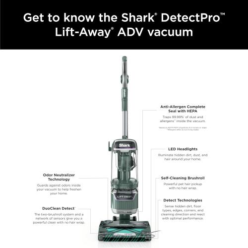 Shark Detect Pro Lift-Away ADV Bagless Upright Vacuum with DuoClean Detect, HEPA Filter, Anti-Allergen, Powerful Suction, and Odor Neutralizer Technology, Evergreen, LA802