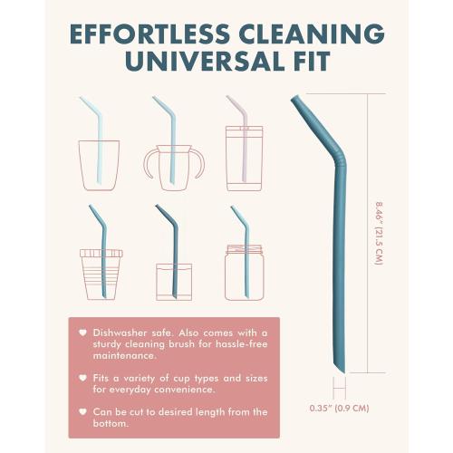 Nightingale Reusable Silicone Straws - Bendy Drinking Straw with Cleaning Brush - Collapsible and Bendable Travel Straw for Kids - Dishwasher Safe, Food-Safe - Set of 6 (Marine Multi)