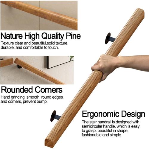 Size 4.5FT Wooden Stair Handrails, Hand Railings for Stairs Indoor Outdoor, Sturdy Safety Wall Mount Support, Non-Slip Staircase Handrail for Home Garden Corridor, Lofts Decking, Kindergarten Guardrail
