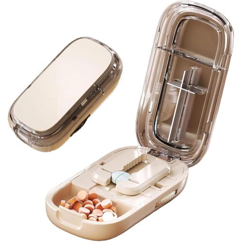 Pill Cutter for Cutting Multiple, 1/2 1/4 Pill Splitter for Large, Small and Tiny Pills, Portable Pills Cutter,Storage Organizer, Accurate Centering Alignment Device (White)