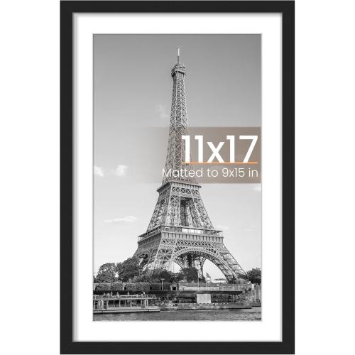 upsimples 11x17 Picture Frame, Display Pictures 9x15 with Mat or 11 x 17 Without, Wall Hanging Poster Frames, Black, 1 Pack