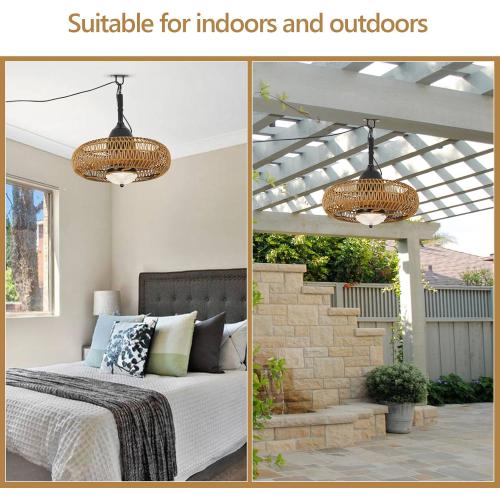 Airposta Waterproof Outdoor Ceiling Fan with Lights Remote Control, Wet Rated Gazebo Fan with 3 Color Temperatures&Dimmable LED Light, Boho Rattan Plug in Ceiling Fan for Indoor Bedroom/Outdoor Patios