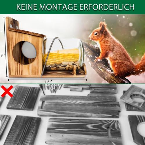 No Assembly Squirrel Feeder,Natural Wood Backyard Gallon Jar Large Squirrel Feeders for Outside Funny for Corn Cobs, Peanuts and Seeds