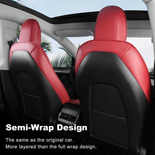 Tesla Model Y Car Seat Covers Nappa Leather Car Interior Seat Airbag Compatible Cushion Cover Full Set Custom Fit 2024 2023 2022 2021 2020, Nappa Wine Red