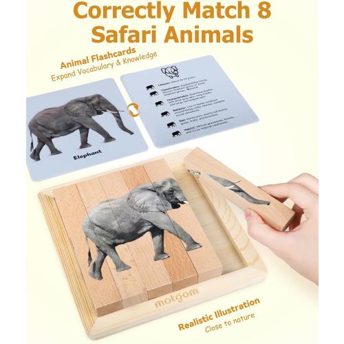 2 Pack Wooden Puzzles for Toddlers - 4 in 1 Safari Animal Chunky Puzzles Ages 2-4, Preschool Educational Montessori Toys Gifts for 2 3 4 Year Old Boys Girls