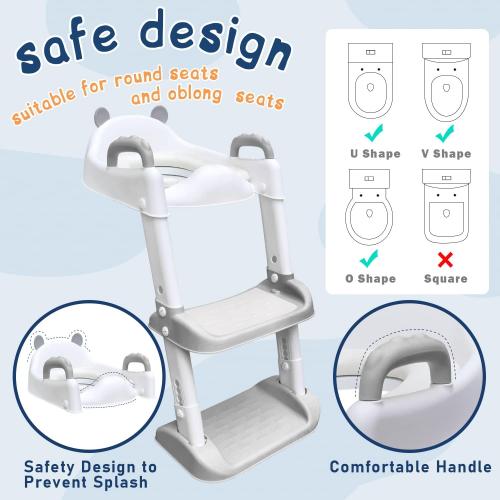Potty Training Seat with Ladder Foldable Toilet with Splash Guard Non-Slip Potty Chair for Kids Toilet Seat with Step Stools (Gray)