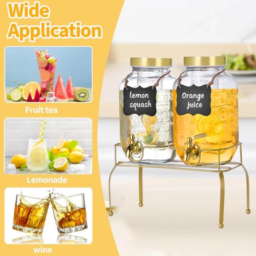 Set of 2 Size 1 Gallon Glass Drink Dispenser Set of 2 – Drink Dispensers for Parties, Christmas, Beverage Dispenser with Stand & 100% Leakproof Spigot, Ideal for Lemonade, Juice, Laundry Detergent Dispenser