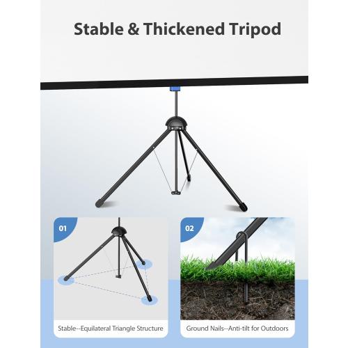 Projector Screen with Stand, Paris RHÔNE 100-inch Outdoor Indoor Projector Screen 16:9 4K HD PVC, 1.5 Gain Portable Wrinkle-Free Movie Screen for Home Backyard Theater with Carry Bag, Ground Nails