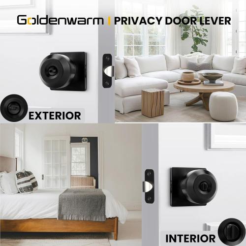 goldenwarm Black Door Knobs, Matte Black Privacy Door Knob Interior, Square Interior DoorKnobs for Bedroom, Bathroom, (6 Pack)