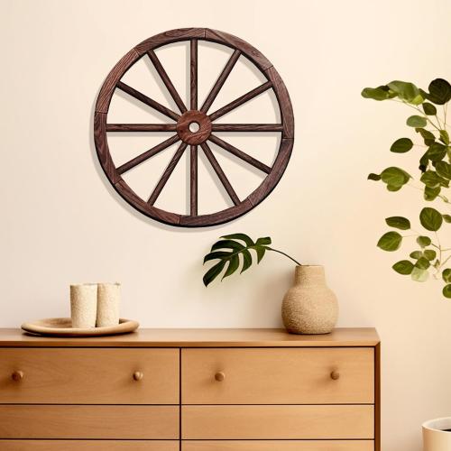 OYEFLY 2 Pcs Vintage Rustic Wagon Wheel Decor - Brown,