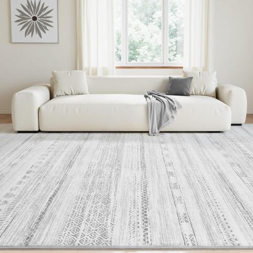 Large Area Rugs for Living Room Machine Washable Rug Distressed Indoor Carpet Neutral Moroccan Boho Rug Ultra Soft Area Rug for Bedroom Dining Room Playroom Office, Grey