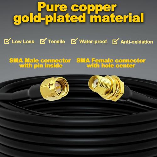 SMA Extension Cable 32.8ft 10m SMA Male to SMA Female RG58 Coaxial Cable 50 Ohm Low Loss, Two-Way Radio Pure Copper Cable for BaoFeng HT Kenwood Yaesu HF Radio Extending Device