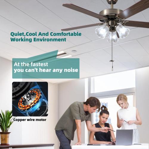 52 Inch Indoor Ceiling Fan with Pull-Chain and Three LED Light Bulbs Base, Traditional 3-Speeds Reversible Blades Ceiling Fan (Antique)