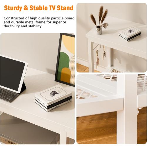 Furologee TV Stand for TVs up to 55 Inch, Entertainment Center with Open Storage Shelves, Media Console Table with Soundbar Shelf for Living Room, Bedroom, White