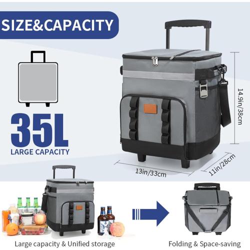 Wheeled Cooler, Advanced Insulation, High Density Material, Large Capacity C with Wheel for Camping, Hiking, Picnic 35L