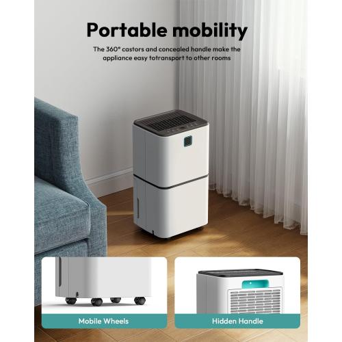 2000 Sq. Ft Dehumidifier for Home/Basement, 30 Pints 36 dB Dehumidifiers for Bedroom/Bathroom With Drain Hose LED Intelligent Humidity Light