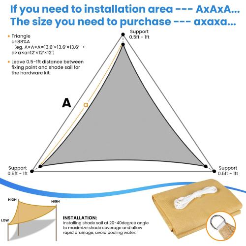 StorageTastic Triangle Sun Shade Sail - 16' x 16' x 16', UV Block Awnings for Patio Shade with Ropes Resist Wear, Tear & Fade, Breathable Sunshades for Outdoor Patio, Garden, Deck, Yard (Sand)