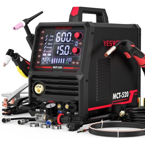YESWELDER Multifunctional Welders Combo&Plasma Cutter, 6-In-1 MIG/Flux Core MIG/CUT/TIG/Stick/Spool Gun Compatible, 200A MIG/TIG/Stick & 50A CUT, 110V/220V MCT-520