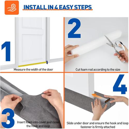 MAGZO Door Draft Stopper, 32 Inch Adjustable Under Door Gap Filler, Fits 26'' - 32'' Bottom Widths, Seals Gaps up to 1.7, Soundproof Sweep Blocks Air, Noise, Light, Dust- Grey