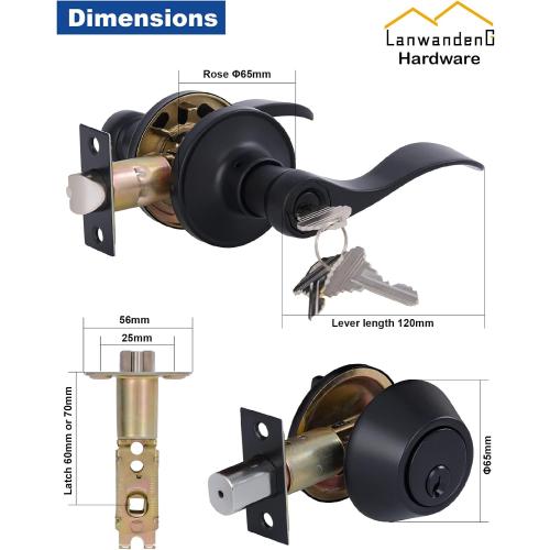 Lanwandeng Keyed Alike Front Door Lever Lockset with Single Cylinder Deadbolt Combination Set, All Keyed Same Exterior Door Handle with Lock and Deadbolt, Matte Finished