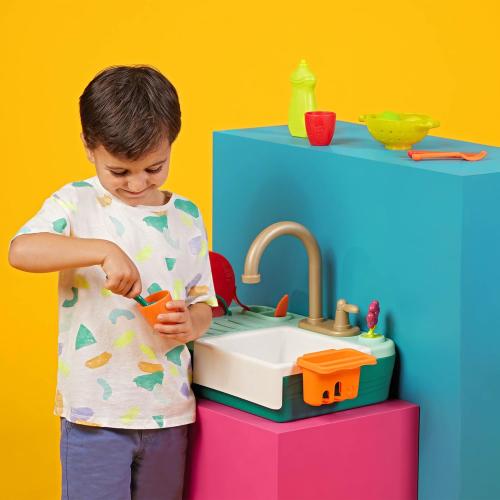B. toys – Sink Play Set – Toy Kitchen Sink – Faucet & Running Water, Dishes, Play Food – Pretend Play Set For Kids – 3  Years– Splash – n – Scrub Sink
