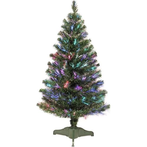 Flexible Flyer Small Fiber-Optic Christmas Tree. Pre-Lit LED Multi-Color Changing Xmas Decoration, 4 Ft