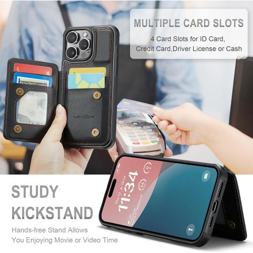 Vinich for iPhone 16 Pro Max Wallet Case with Card Holder, Black
