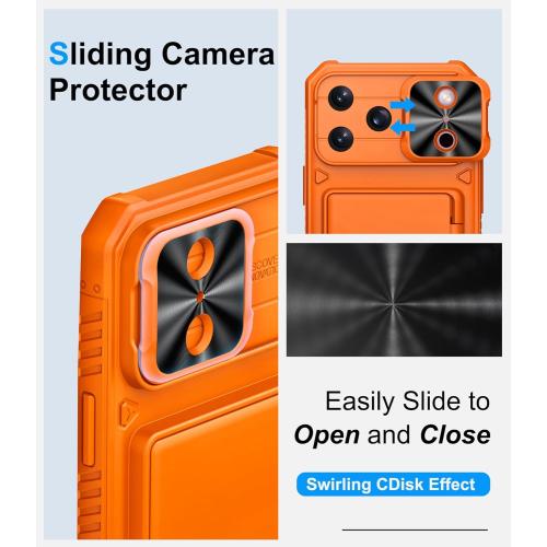 BXYJY for iPhone 17 Pro Max Phone Case Wallet, Card Holder (4-5 Cards), Slide Camera Cover, Military Grade Protection, Rugged Hard Women Girly Men Protective Case for iPhone17 Pro Max 6.9, Orange
