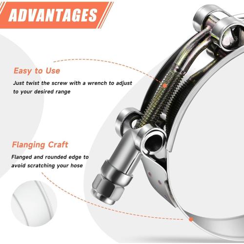 2 Pack 2.5 T-Bolt Hose Clamps, 304 Stainless Steel Turbo Intake Clamp, Working Range 2.76-3.07(70mm-78mm) for 2.5 I.D. Hose with 5mm Wall Thickness.(Measure your hose O.D. before buying)