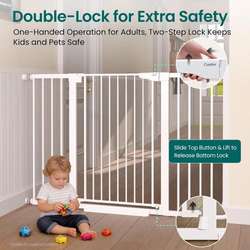 Cumbor 36 Extra Tall Baby Gate, 30-54 Wide Dog Gates for Large Dogs | Dual Lock & Auto Close Pet Gates for Stairs, Doorways & Hallways, Pressure Mounted Safety Proofing for Babies & Pets, White