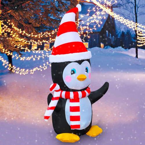 SEASONBLOW 4 Ft LED Light Up Inflatable Christmas Penguin with Scarf & Candy Decoration for Yard Lawn Garden Home Party Indoor Outdoor Holiday Xmas Decor
