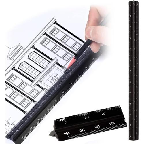 Scale Ruler, Metal Scale Ruler 2 Packs, Aluminium Architectural Scale Rule for Cutting for Architects, Draftsman and Students,Black,30CM