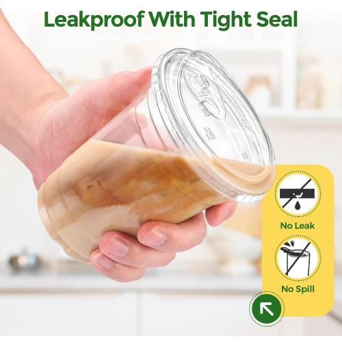 Glotoch Express Plastic Cups with Lids, [100 Sets - 16oz] Disposable Clear Crystal Iced Coffee Cups - Strawless Sip Lids - BPA Free Sturdy To Go Cup for Smoothie Cold Drinks Juice Party Wedding Event