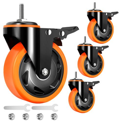 4 inch Stem Caster Wheels 2000lbs, Threaded Stem Casters Set of 4 Heavy Duty,3/8-16 x 1(Stem Diameter 3/8, Length 1), Safety Dual Locking Caster, Industrial Castor Wheels for Cart,Furniture