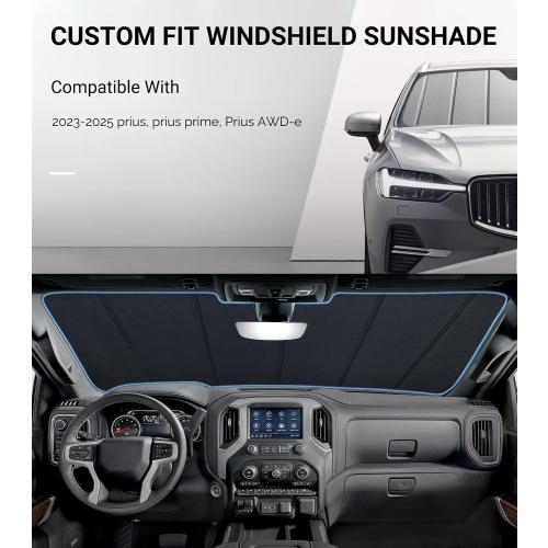 Pigenius Windshield Sun Shade for Toyota Prius & Prius Prime (Gen 5) 2023-2026, Fits LE XLE Limited, Premium Grey Leather Finish